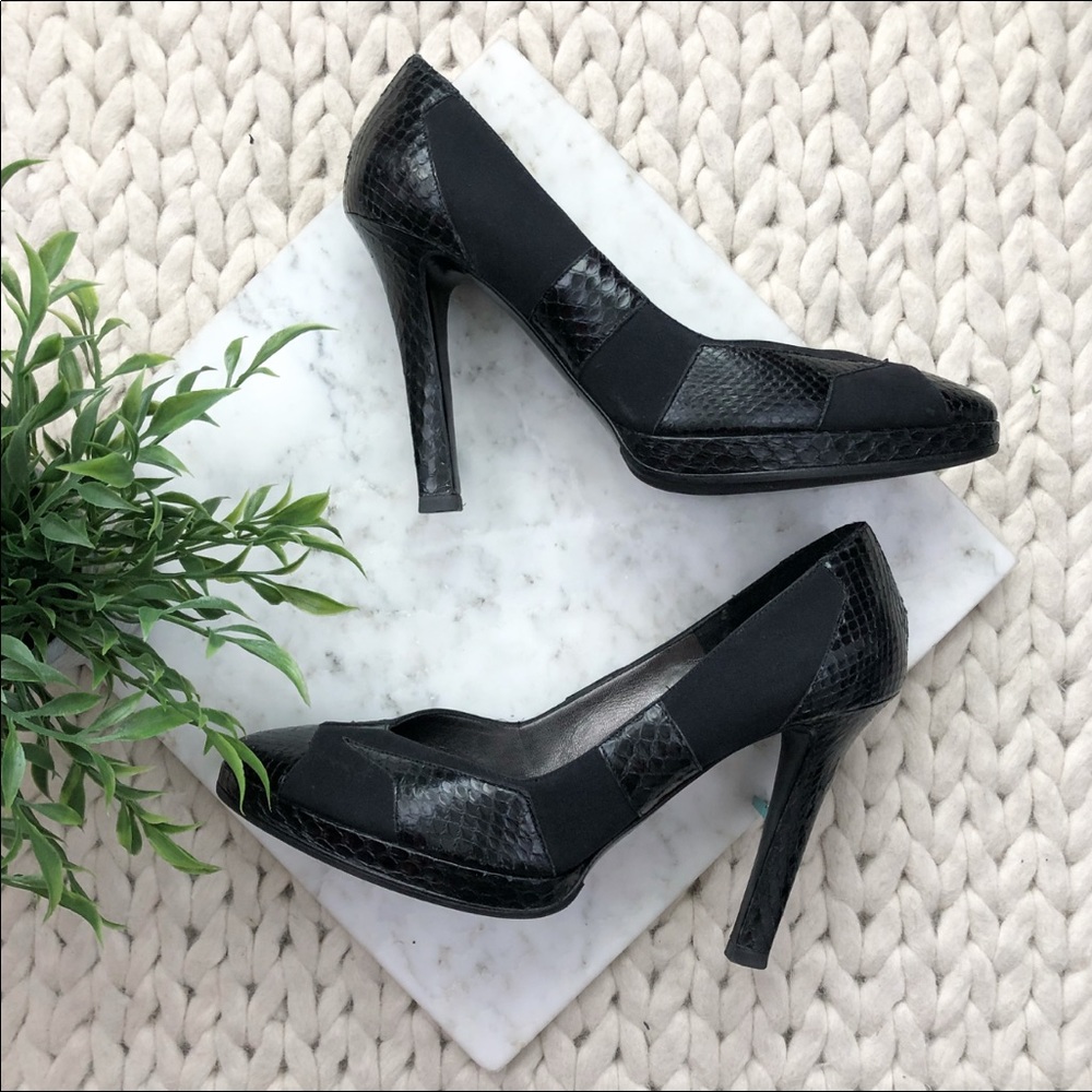 Chanel Black Snakeskin Platform Pumps Heels